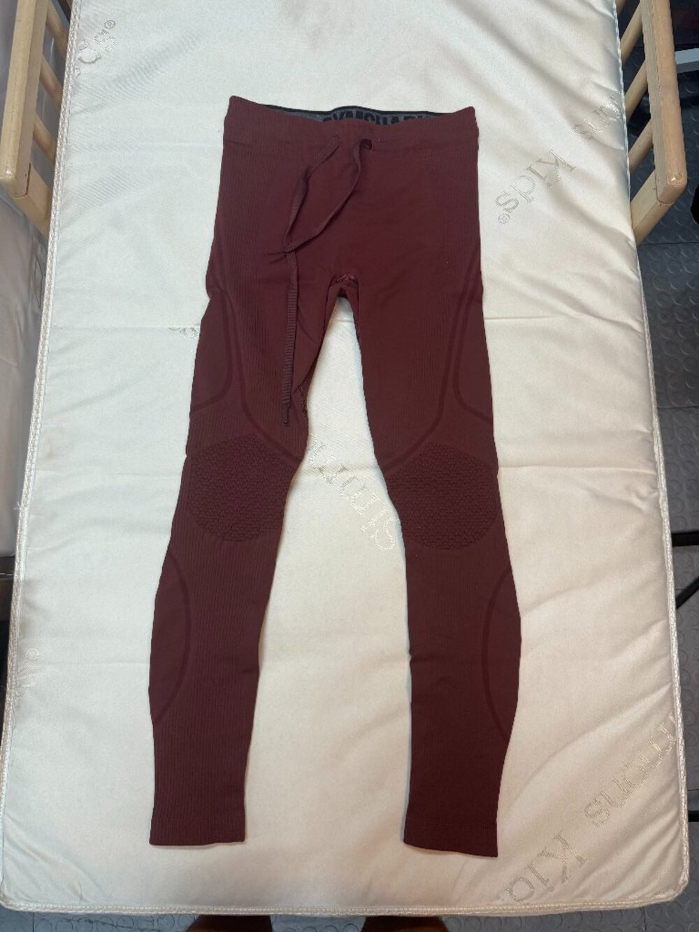 GymShark Seamless Ribbed Leggings Burgundy Drawstring NWOT Sz M